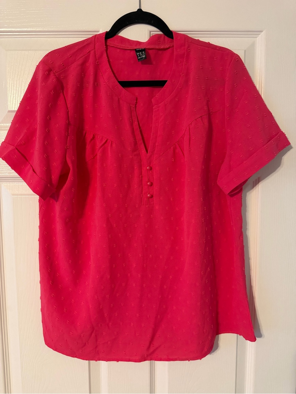 SHEIN Hot Pink Short-Sleeve Button-Accent Blouse